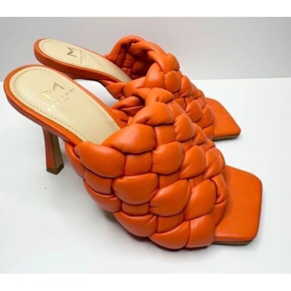 Marc Fisher LTD Dakina Orange Leather Woven Square Toe Heel Mules Size 5.5 - Picture 2 of 7